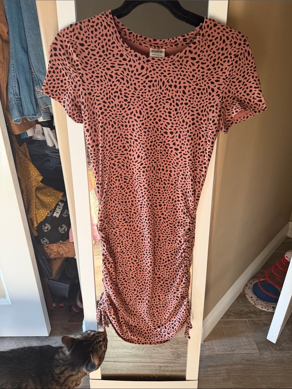 PINK Victoria's Secret Pink Leopard-Print Short Sleeve Midi Dress